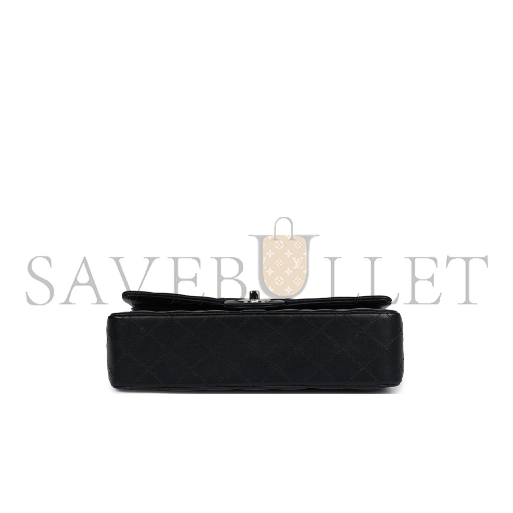 Ch*el master medium classic double flap black lambskin silver hardware a01112  (25.5*15.5*6.5cm)